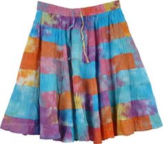 Pastel Patches Skirt in Cotton - An extremely unique one-of-a-kind style in short skirts. An 8-tier beauty, absolutely awesome cheerful color scheme in purple, blue, pink, yellow and orange. An unique vintage look tie dye, patchwork and rainbow skirt, extremely colorful blended tones of pastel shades. The patchwork pattern looks great on this short length skirt with a lot of fabric to go around, 8 wonderful vibrant tiers. It features an elastic waist with a flexible drawstring. This chic skirt c Summer Patchwork Mini Skirt, Fitted Multicolor Tiered Mini Skirt, Multicolor Patchwork Summer Skirt, Multicolor Cotton Mini Skirt, Multicolor Bohemian Mini Skirt, Vibrant Multicolor Spring Skirt, Casual Rainbow Skirt For Spring, Multicolor Tiered Cotton Mini Skirt, Colorful Vibrant Skirt For Spring