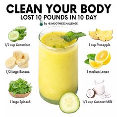 a glass filled with cucumber, lemon and other ingredients to clean your body