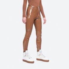 Adidas Women's Wild Brown Ivy Park Latex Pants H18968 Trendy High-cut Leg Bottoms For Fall, Fitted High-cut Leg Pants For Fall, Chic High-cut Leg Pants For Fall, Adidas Originals Women, Ivy Park, Blue Ivy, Jumpsuit Trousers, Trouser Style, Adidas Women