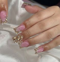 Baddies Nails Short, Gold Bling Nails, Gold Acrylic Nails