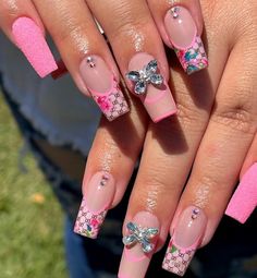 50 Dreamy Pink Valentines Day Nails Gem Nail Designs, Y2k Acrylic, Sugar Nails, Butterfly Rhinestone, Nails Y2k, Elegant Nail Art, Nails Inspired