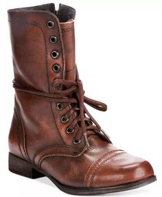 Steve Madden Troopa Boots, Converse Outfits, Steve Madden Boots, Boating Outfit, Lace Up Combat Boots, Menswear Inspired, Brown Leather Boots, Steve Madden Shoes, Skateboarding