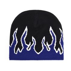 beanie with flames Flame Beanie, Summer Grunge Outfits, Skull Fire, Summer Grunge, Knit Hat For Men, Fire Designs, Streetwear Accessories, Ski Hats, Gothic Accessories