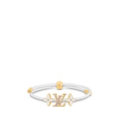 LOUIS VUITTON® - Lv Crew Bracelet - White Luxury Silver Jewelry With Metal Logo, Designer Gold Jewelry With Metal Logo, Elegant Gold Jewelry With Metal Logo, Designer Gold Bracelets With Logo Charm, Luxury Jewelry With Metal Logo, Adjustable White Monogram Jewelry, Designer Enamel Bangle Jewelry, Elegant White Gold Enamel Bracelets, Luxury Enamel Bangle Bracelets