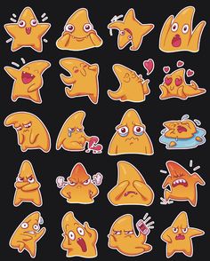 cartoon character stickers with different expressions and emotions on black background stock photo - budget conscious