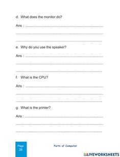 the worksheet is shown for students to learn how to read and understand what they are