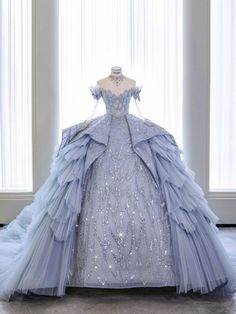 Ball Gown Fantasy Royal, Periwinkle Ball Gown, Fairy Tale Ball Gown, Blue Dress Ball Gowns, Blue Princess Dress Royal, Ball Gown Debut, Queen Dresses Royal, Royal Ball Gown Aesthetic, Princess Ball Gowns Fantasy Fairytale