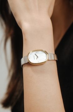 Wrap your wrist in this slender and elegant timepiece which has a mother-of-pearl dial and minimalist styling for a clean, uncluttered look. Style Name:Breda Jane Bracelet Watch, 23mm. Style Number: 6142788. Classy Watch, Jewelry Clasps, Keep Jewelry, Stainless Steel Band, Metal Bracelets, Silver Pearls, Steel Bracelet, Adjustable Bracelet, Stainless Steel Bracelet