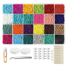 the beading kit includes scissors, beads and other items to make it look like they are