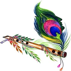 a drawing of a peacock feather on top of a flute