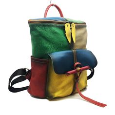 Handpainted Bags, Leather Laptop Backpack, City Backpack, Painted Bags, Colorful Backpacks, Leather Rucksack, Leather Backpacks, Satchel Tote, Mobile Phone Bag