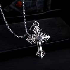 Mens Black CZ Silver Cross Pendant Necklace Christian Catholic Jewelry Chain 24" | eBay Rosary Necklace Men, Vintage Stainless Steel Necklaces With Box Chain, Vintage Stainless Steel Box Chain Necklaces, Vintage Stainless Steel Chain Necklace, Chain Necklace With Cross Pendant As A Gift, Gothic Alloy Clavicle Chain Necklace, Gothic Stainless Steel Clavicle Chain Necklace, Gothic Clavicle Chain Necklace In Alloy, Metal Chain Cross Necklace