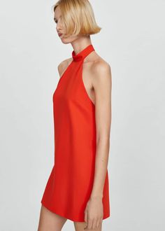 Halter-neck open-back dress -  Women | Mango USA Diner Outfits, Red Halter Dress, Halterneck Mini Dress, Short Design, Open Back Dresses, Dinner Outfits, Brunch Outfit, Dress Shapes, Designer Shorts