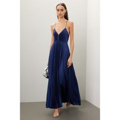 Navy blue satin (96% Polyester, 4% Elastane). A-line. Sleeveless. V-neck. Back zipper closure. 53" from shoulder to hemline. Imported. Aries Dress, Velvet Accessories, Rent The Runway, Closet Designs, Blue Satin, Blue Dresses, A Line, Wedding Day, Color Blue