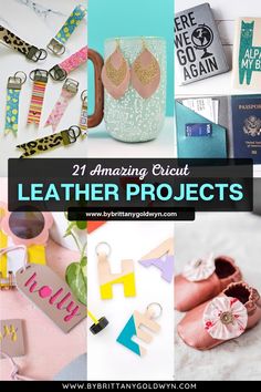 different pictures with the words leather projects written on them and various items to make it look like