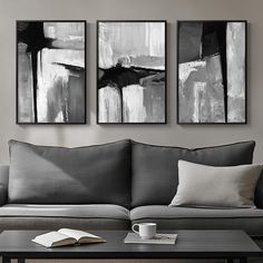 PRICES MAY VARY. [Framed Wall Art]: 3 pieces large framed black white gray contemporary abstract canvas wall art, each size is 16x24 inches, 3 pieces totaling 24" H x 48" W inches. The frame is made of durable, rust-proof aluminum metal, and the simple and stylish black frame blends perfectly with a variety of decorative styles [Canvas Art Walll Decor]: Our art work made of waterproof and moisture-resistant canvas, easy to care for. The unique texture enhances the visual effect and color saturation, ensuring the paintings remain vibrant and durable. [As Good as the Picture]: These abstract paintings use simple black, white, and gray tones to create strong contrast and depth, showcasing a minimalist aesthetic. Hang them together as a set or individually, perfect wall decor for living room, Black White Grey Wall Art, Men’s Wall Art, Mens Apartment Decor, Black And White Modern Art, Masculine Wall Art, White Abstract Wall Art, Sofa Wall Decor, Black White Painting, Minimalist Art Prints