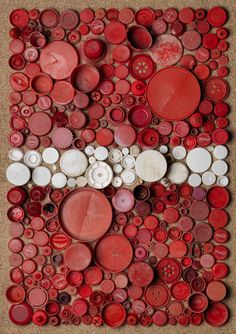 red and white buttons arranged in the shape of a flag