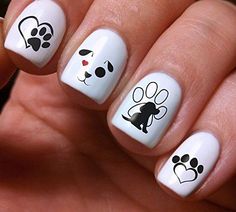 Dog Print Nail Art, Nails Paws Design, Dog Nail Art Ideas, Dog Mom Nails Design, Dog Nails Design Puppies, Nails With Dog Design, Dog Nails Design Paw Prints, Dog Paw Nail Art, Dog Nail Designs