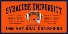 an orange and blue poster with the words syracuse university in black on it