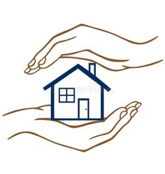 two hands holding a small house in the palm of another hand, symbolizing real estate