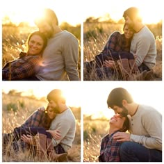 a couple cuddles in the tall grass as the sun shines down on them