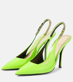 Find GUCCI Signoria Patent Leather Slingback Pumps on Editorialist. Upper: calf leather. Lining: leather. Sole: leather insole and sole. Toe shape: pointed toe. Made in Italy. Includes: shoe box, dust bag. Designer color name: Electric Gr/Elec.Gre.