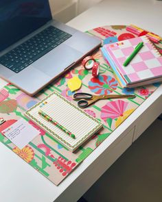 floral desk pad with notepad, planner and laptop on top I Pad Desk, Waterproof Office Desk, Colorful Cubicle Decor, Desk Art Set, A Work Desk For Kids, Peel And Stick Desk Top, Kids Desk Is, Fun Desk, Desk Assessories Offices