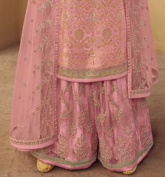 Pastel Pink Designer Embroidered Jacquard Wedding Palazzo Suit-Saira's Boutique