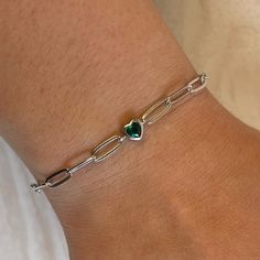 Real Sterling Silver (925) Emerald Cz Emerald Bracelets, Emerald Bracelet, Link Chain Bracelet, Silver Jewelry Handmade, Bracelet Sterling Silver, Jewelry Handmade, Womens Jewelry Bracelets, Sterling Silver Bracelets, Link Chain