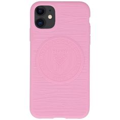 a pink iphone case with an emblem on it