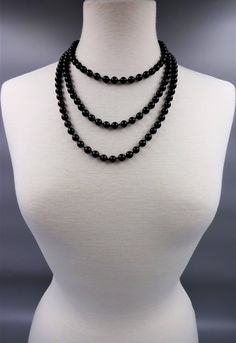 "-60\" hand knotted beaded 8MM black onyx polished or matte finish endless infinity multi-strand statement necklace.-8MM beads -Black onyx available polished or matte finish https://www.etsy.com/shop/MYGEMSROCK" Elegant Long Necklace With Hand-strung Round Beads, Elegant Hand-strung Round Beads Long Necklace, Elegant Hand-strung Necklace With Round Beads, Black Adjustable Double Strand Jewelry, Formal Multi-strand Black Bead Jewelry, Formal Multi-strand Black Beaded Necklaces, Formal Multi-strand Black Beaded Necklace, Formal Black Multi-strand Beaded Necklaces, Formal Black Multi-strand Beaded Necklace