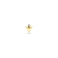 14k gold triangle pyramid stud earrings with a single prong set round diamond set on top of the triangle Gold Triangle, Round Diamond Setting, The Triangle, Diamond Set, White Diamonds, Pyramid, Diamond White, Round Diamond, Prong Setting