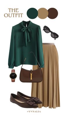 Brown Pleated Skirt Outfit, Mix And Match Outfits, Mix Match Outfits, Match Outfits, Colour Combinations Fashion