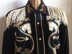 Vintage Men's HBarC California Ranchwear western gaberdine riding shirt with fringe by Wingsandbeaksvintage on Etsy Vintage Western Shirt, Horse Heads, Riding Shirts, Mexican Fashion, Cowboy Outfits, Walk The Line, Western Girl, Vintage Cowgirl