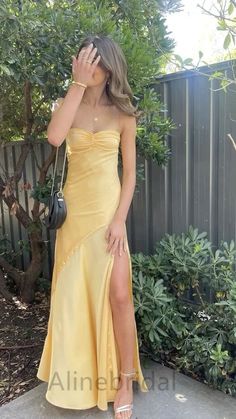 Yellow Sweetheart Sleeveless Sheath Long Prom Dress, PD3742Description:1. Material:satin,pongee. 2. Color: custom colors are welcome, please Contact us and tell us style number, we will send you color charts to choose.3. Size: standard size or custom size, if you need custom service, we need following measurements, please leave information in the note of shopping cart. * are necessary.*bust _______ cm/inch*waist _______cm/inch*hips _______cm/inchshoulder to shoulder _______cm/inch (from back of Yellow Party Dresses, Prom Dresses Yellow, Prom Dress Inspiration, Cute Prom Dresses, Pretty Prom Dresses, فستان سهرة, Grad Dresses, Hoco Dresses, Long Prom Dress