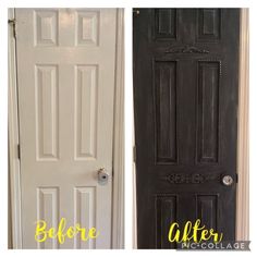 before and after photos of a black door