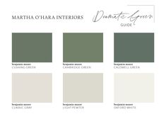 the color chart for martha's interior paint colors, including green and grays