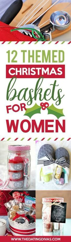 twelve christmas baskets for women with text overlay