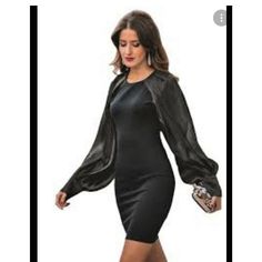 Zara Long Sleeve Little Black Dress, Body Con Style, Balloon Sleeves - Nwt. Size Small New With Tags 718 Body Dress, Night Out Dress, Black Fits, Balloon Sleeves, Zara Black, Zara Dresses, Fitted Dress, Round Neckline, Cold Shoulder Dress