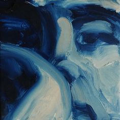 an abstract painting with blue and white colors