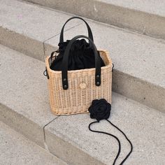 Wicker top handle basket with black leather handles and long adjustable strap, have inside cotton bag. It is carefully hand-made by local artisans. This fashionable, stylish and environmentally-friendly basket is perfect for everyday use or going out. Basket have fantastic proportions and handle that perfectly fit into your hand. Wicker basket can be ideal gift for your mum, sister or friend! Features: - a precisely handmade basket made in Lithuania - made from all-natural, eco-friendly and sust Trendy Rattan Basket Shoulder Bag, Black Bucket Bag For Beach And Spring, Black Bucket Bag For Beach And Spring Season, Black Bucket Bag For Spring Vacation, Black Bucket Bag For Beach In Spring, Black Straw Top Handle Shoulder Bag, Spring Vacation Black Bucket Bag, Trendy Basket-shaped Bucket Bag For Travel, Chic Handwoven Bucket Bag With Round Handle