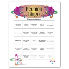 a printable game for reunion bingo