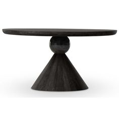 a black table with an oval top and wooden base, on a white background in the style of art deco