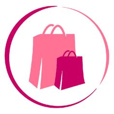 two shopping bags in a pink circle