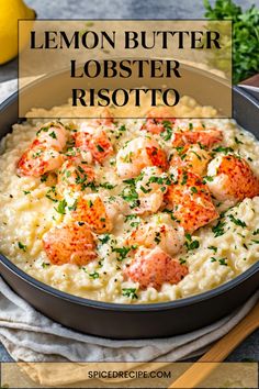 This Lemon Butter Lobster Risotto is an elegant, creamy dish with tender chunks of lobster and a bright hint of lemon. Perfect for special occasions or whenever you’re craving a luxurious meal, this risotto will impress with its rich flavors and silky texture. Lobster Side Dishes, Lemon Risotto Recipes, Risotto Dinner, Butter Lobster, Lemon Risotto, Lobster Risotto, Seafood Risotto, Lobster Dishes, Lobster Dinner