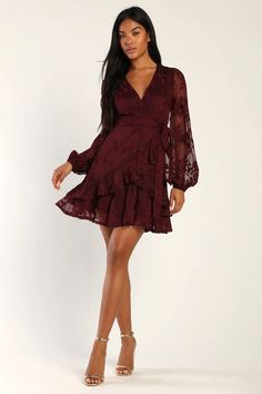 Shop Short or Long Wrap Dress in the Latest Style for Less | Trendy Women's Wrap Dresses for Formals and Parties - Lulus Wedding Guest Dresses With Boots, Wedding Guest Mini Dress, 21st Birthday Outfit Ideas, Quince Dress Ideas, Winter Wedding Guest Dresses, Mini Dress Winter, Dresses With Boots, Fall Wedding Outfits, 21st Birthday Outfit