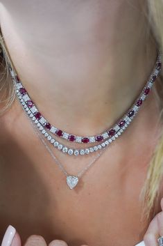 Ruby and Diamond Tennis Necklace – LUISA ALEXANDER Diamond Gemstone Bridal Necklace, Luxury Ruby Necklace With Brilliant Cut, Diamond Bridal Necklace With Gemstones, Round Diamond Bridal Necklace With Gemstones, Luxury Ruby Bridal Necklace, Luxury Ruby Necklaces With Diamond Accents, Fine Jewelry Ruby Diamond Necklace Brilliant Cut, Elegant Round Gemstone Tennis Necklace, Luxury Ruby Necklace With Diamond Accents