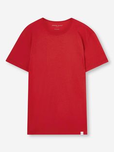 Our red Riley crew-neck t-shirt is cut from 100% fine gauge pima cotton for a luxurious essential. This super soft fabric is lightweight and breathable making it perfect for enjoying the sun in comfort. Our incredibly soft pima cotton is superior to standard cotton thanks to the extra long staple fibres which produce a more refined and silkier touch. These unique properties also ensure the fabric won't twist or pill and the vibrant colour lasts, wash after wash. The short-sleeve crew-neck design Red Relaxed Fit T-shirt, Classic Red Cotton T-shirt, Red Classic Cotton T-shirt, Classic Red Tops For Everyday, Classic Red Tops For Everyday Wear, Solid Color Pima Cotton T-shirt For Everyday, Solid Pima Cotton T-shirt For Everyday, Everyday Pima Cotton T-shirt, Pima Cotton Crew Neck T-shirt