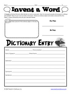 a printable worksheet for an invent a word dictionary