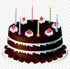 a chocolate cake with candles on top of it, transparent background png clipart